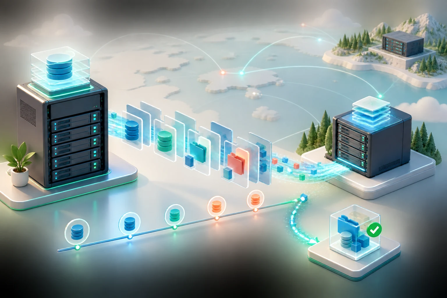 Protected data moving from primary storage to a recovery target